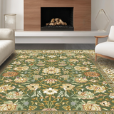 Ultra Soft Area Rug, Non Slip, Stain Resistant, Washable Area Rugs for Living Room, Bedroom, Cozy Pastel Floral Whimsy(Green)