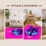 Ultra Soft Area Rug, Non Slip, Stain Resistant, Washable Area Rugs for Living Room, Bedroom, Energetic Urban Wolf Imagery(Pink)