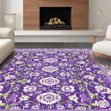 Ultra Soft Area Rug, Non Slip, Stain Resistant, Washable Area Rugs for Living Room, Bedroom, Whimsical Greenery and Petals(Purple)