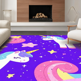 Ultra Soft Area Rug, Non Slip, Stain Resistant, Washable Area Rugs for Living Room, Bedroom, Vibrant Pastel Cartoon Unicorn Theme(Purple)