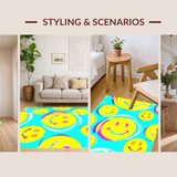 Ultra Soft Area Rug, Non Slip, Stain Resistant, Washable Area Rugs for Living Room, Bedroom, Pastel Playful Smiley Faces(Yellow)