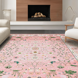 Ultra Soft Area Rug, Non Slip, Stain Resistant, Washable Area Rugs for Living Room, Bedroom, Bright Floral Harmony Composition(Pink)