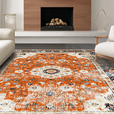 Ultra Soft Area Rug, Non Slip, Stain Resistant, Washable Area Rugs for Living Room, Bedroom, Artful Minimalist Orange Blooms(Orange)
