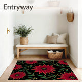 Vintage Poinsettia Bloom Anti Slip Holiday Throw(Red)