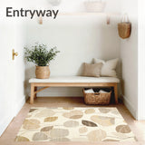 Welcome Script Floral with Abstract Beige and Khaki Petal Design Non Slip(Beige)