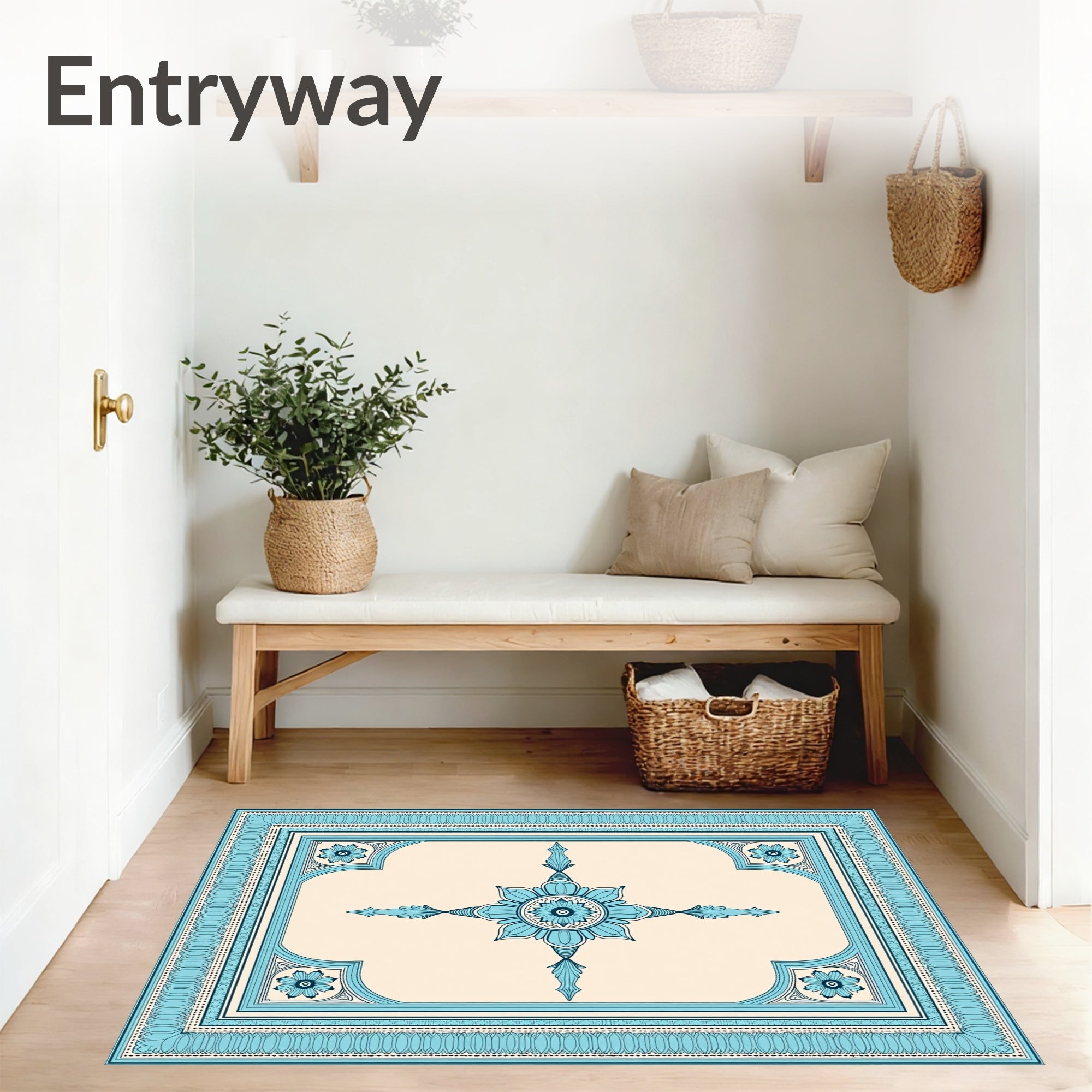 Tile Inspired Boho Floor Covering (Blue) - ODIKA