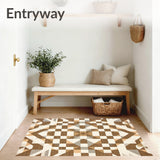 Earth Tone Geometric Non Slip Entryway Printed Faux Wool Mat(Beige)