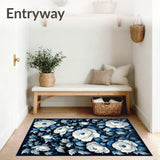 Elegant Floral Carpet Non Slip Floor Rug Modern Home Decor(Blue)