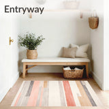 Hallway Runner Non Slip Beige Print Stripe(Beige)