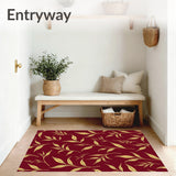 Abstract Botanical with Flowing Leaf Silhouettes and Fine Gold Filigree(Red)