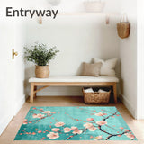 Floral Cherry Blossom Rug with Artistic Branch Patterns(Blue)