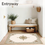 Luxurious Medallion Swirl Accent Decoration With Elegant Floral Border(Beige)