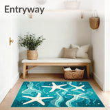 Seaside Starfish Ocean Runner Teal Blue Accent Area Non Slip(Blue)