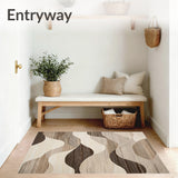 Modern Casual Beige Featuring Fluid Brown Waves and Subtle Textured Motifs(Beige)