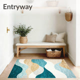 Chic Woven Area with Abstract Coastal Design(Blue)