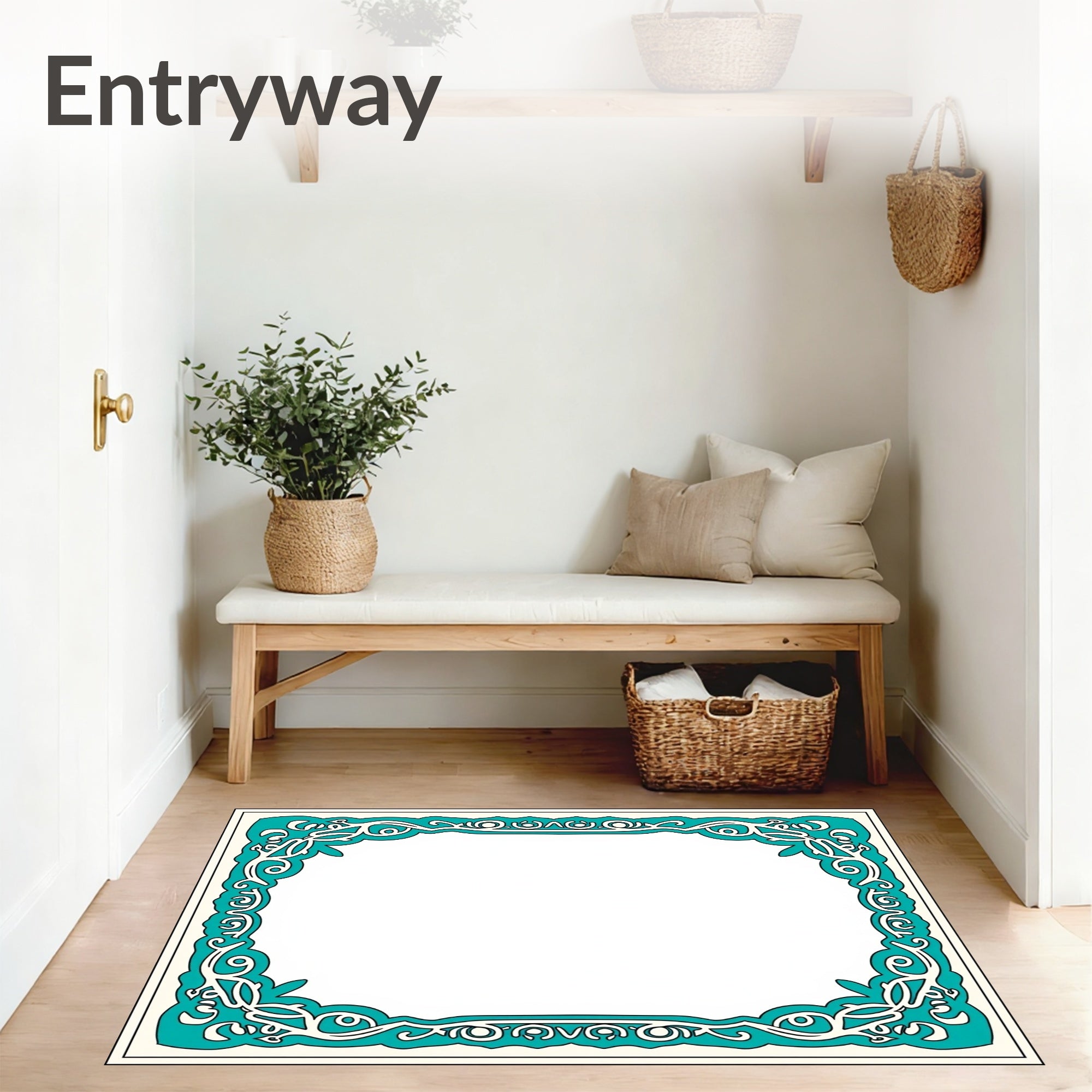 Elegant Bordered Medallion Transitional Contemporary Decorative (Blue) - ODIKA