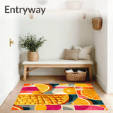 Exotic Fruit Fusion Area Rug Colorful Tropical Circle Floor Mat(Orange)