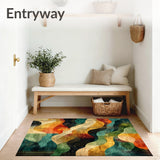 Abstract Colorful Rug Gold Black Green Orange Wave Pattern Runner(Brown)