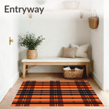 Gingham Cross Hatch Design Floor Covering with Autumn Harvest Tones(Orange)