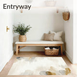 Abstract Cloudscape Area with Ethereal Swirls and Linear Motif Details(Beige)