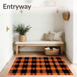 Charming St. Patrick Day Area Rug with Buffalo Plaid and Shamrock Design(Orange)