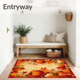 Autumn Harvest Pumpkin Area Rug Festive Fall Welcome Mat(Orange)