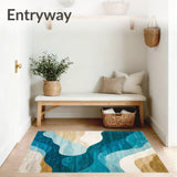 Coastal Journey Area Dark Blue Beige Wave Abstract(Blue)