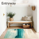 Teal Beige Ocean Scenery Tree Beach Area Floor Mat Cover(Blue)