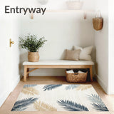 Coastal Inspired Beige Grey Blue Palm Leaf Area(Beige)