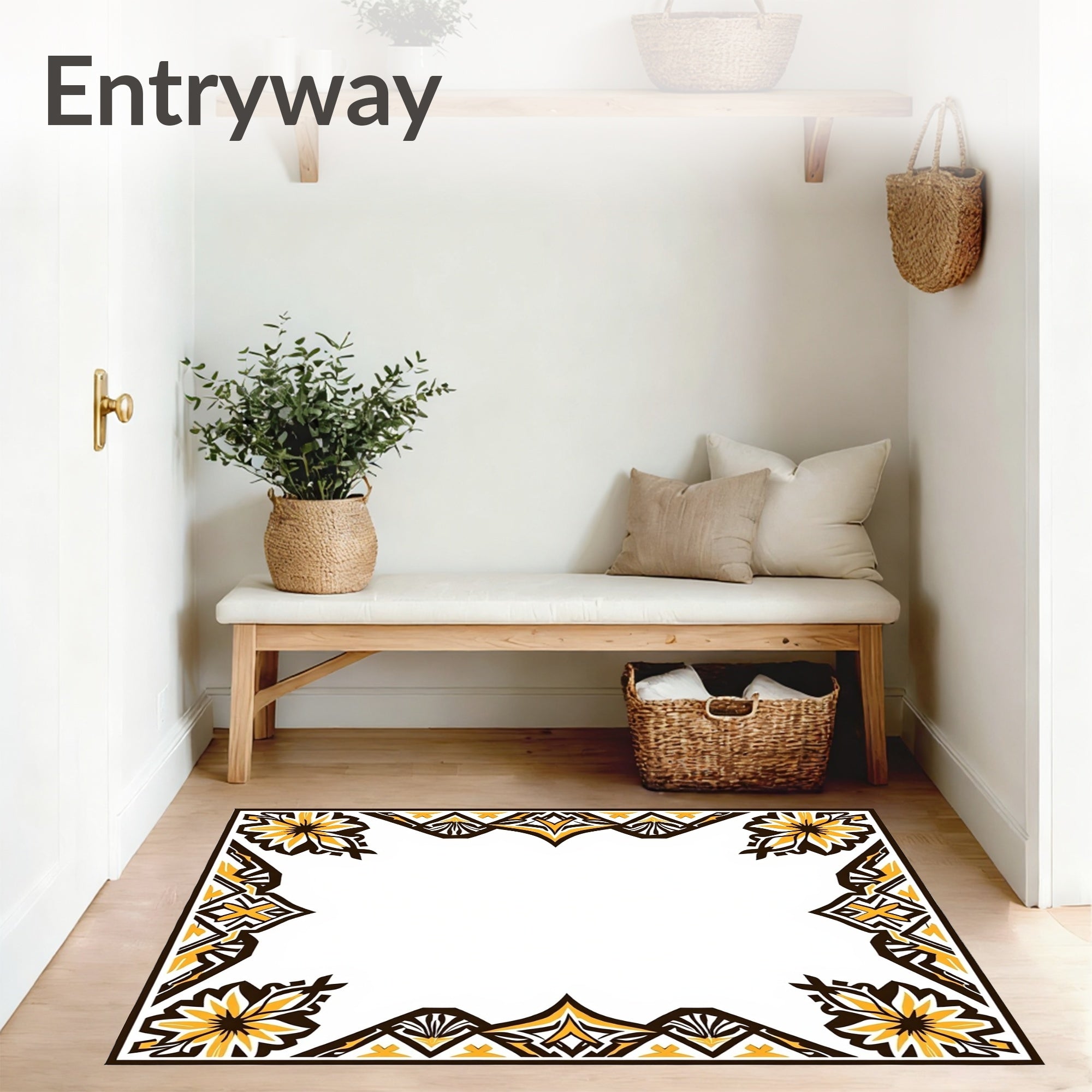 Aztec Sunburst Motif with Interlocking Borders and Accents (Brown) - ODIKA