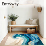 Chromatic Ocean Wave Area Dynamic Abstract Flow in Blue and Sandy Beige(Blue)