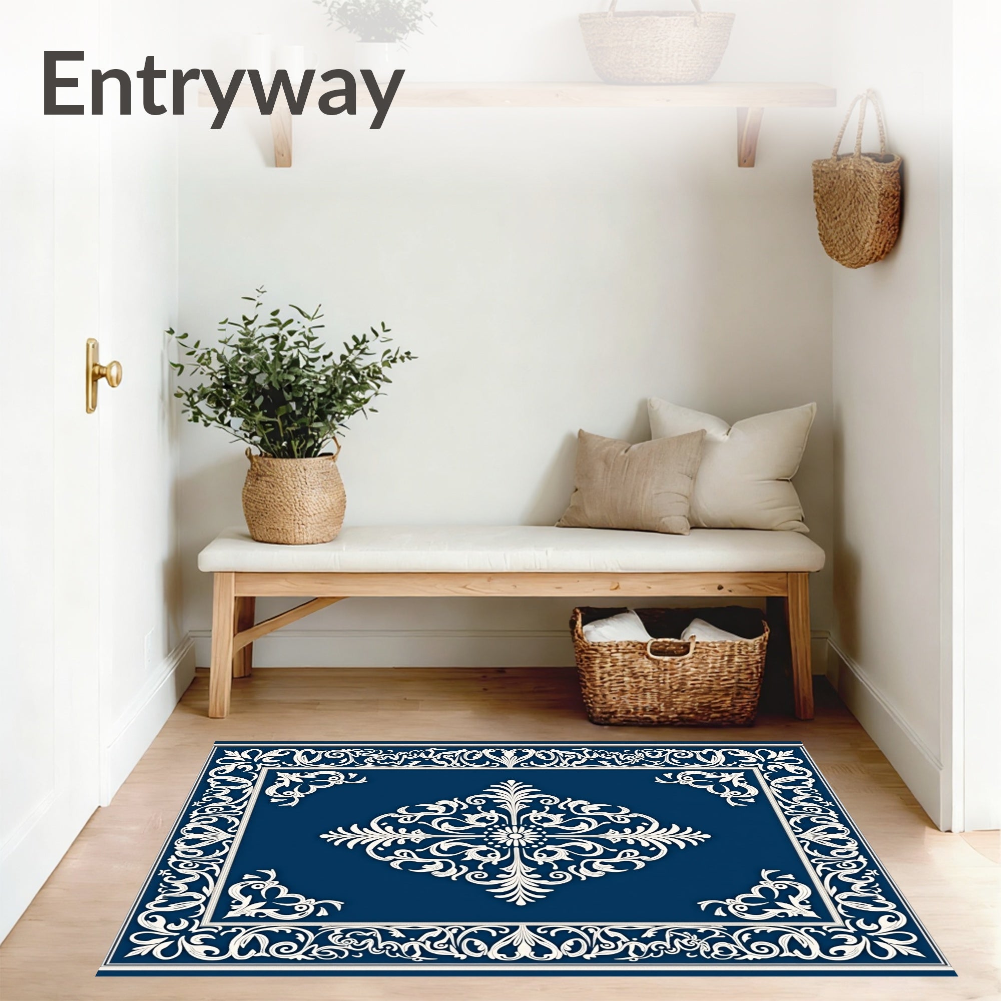Damask Entrance Anti Slip Traditional Design (Blue) - ODIKA