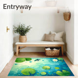 Whimsical Frog Pond Rug with Playful Lily Pads and Water Ripple Design(Blue)