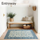 Blue Grey Beige Floral Design Area Modern Eclectic Style(White)