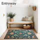 Artistic Boho Area with Vibrant Teal and Terracotta Floral(Blue)