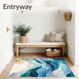 Abstract Waves Accent Rug Non Shedding Blue Ivory Floor Carpet(Blue)