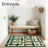 Geometric Lines Beige and Dark Green Floor(Beige)