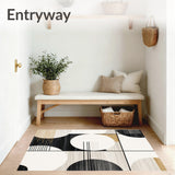 Neutral Toned Modern Area Featuring Geometric Circles and Linear Stripes(Gray)