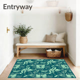 Vintage Hawaiian Floral Patterned Strip with Exotic Leaf Accents(Blue)