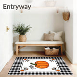 Farmhouse Entry Pumpkin Greeting Doormat Rustic Plaid(Orange)