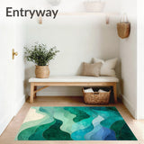 Modern Abstract with Flowing Shapes in Green and Teal Tones(Green)