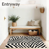 Abstract Chevron Wave Design Floor Covering with Bold Stripes(Black)