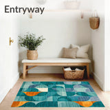 Boho Chic Area Teal & Orange Geometric(Blue)