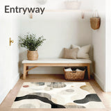 Creamy Beige Black Swirls Abstract Modern Art Area(Beige)