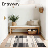 Contemporary Area with Unique Beige Grey Multi Stripe(Gray)