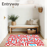 Modern Abstract Maze with Interlocking Lattice and Poppy Highlights(Red)