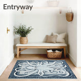 Grey Tentacle Mosaic Rug with Stylized Octopus Motifs and Geometric Flair(White)