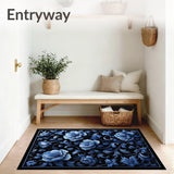 Elegant Black Floral Area Intricate Petals(Blue)