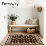 Classic Damask Floral Motif Non Skid Entry(Brown)