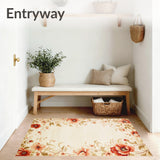 Artistic Floral Area Non Skid Backing Easy Clean Durable Low Pile(Beige)